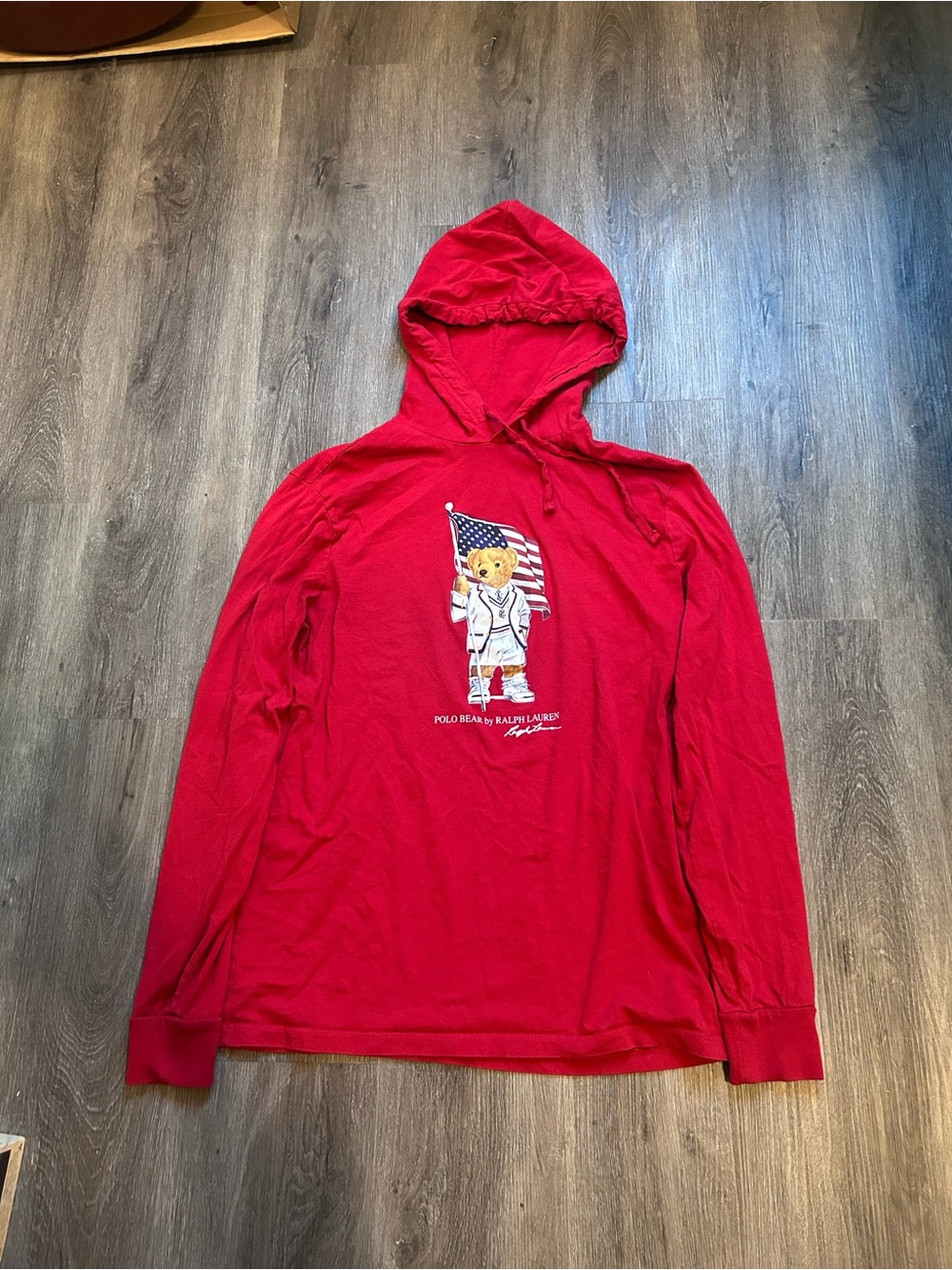 Polo Ralph Lauren Men's Red Team USA Polo Bear Graphic Hooded T-Shirt Medium